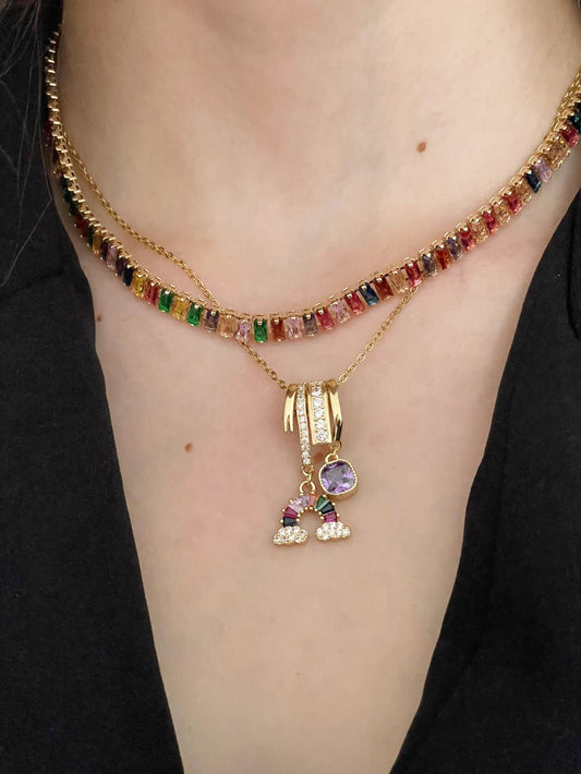 Gökkuşağı Zirkon Taşlı Kolye