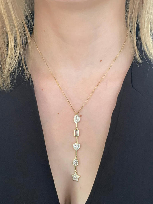 Beyaz Taşlı Y Kolye