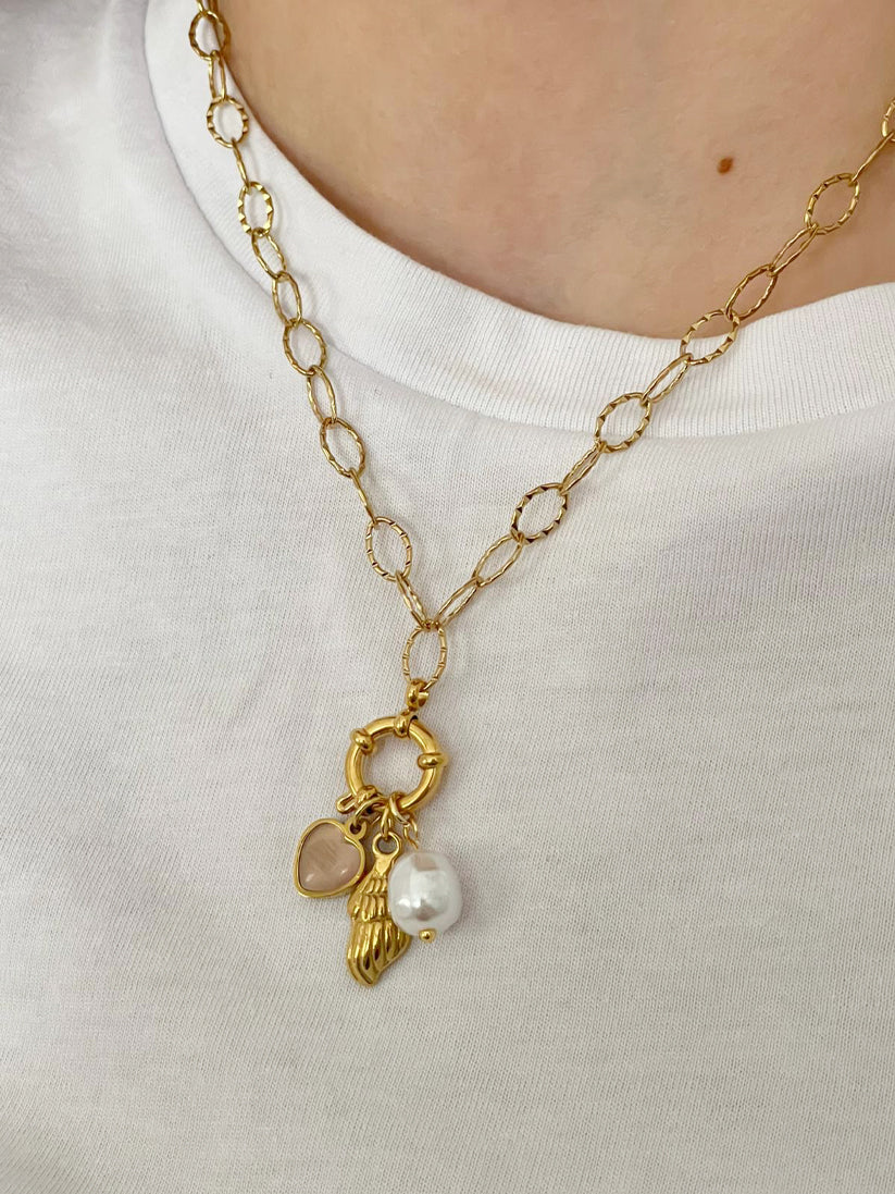 Doğal Taşlı İncili İstiridye Charm Kolye