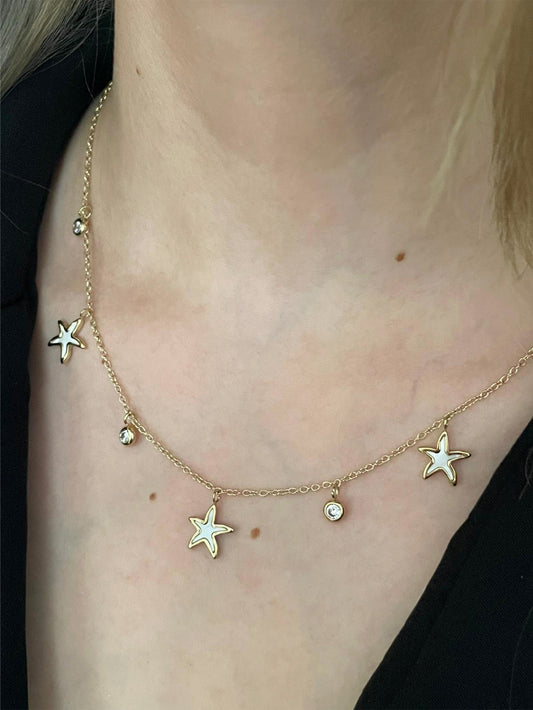 Mineli Yıldız & Zirkon Taşlı Charm Kolye