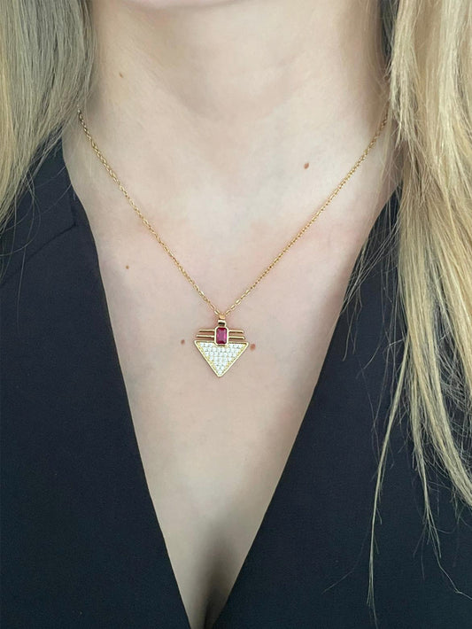 Pembe Taşlı Prizma Kolye