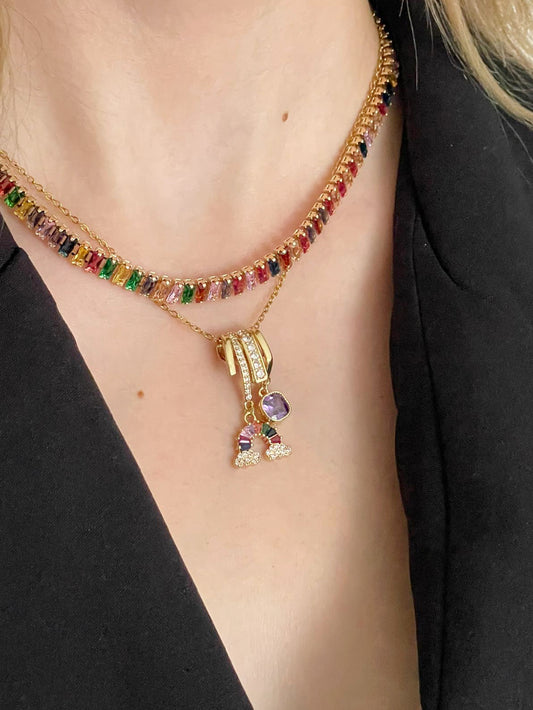 Renkli Zirkon Baget Kolye