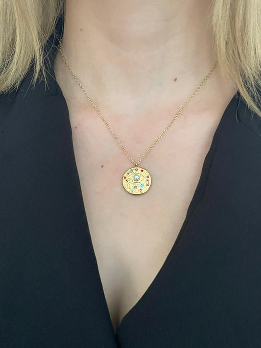 Renkli Taşlı Yuvarlak Göz Kolye