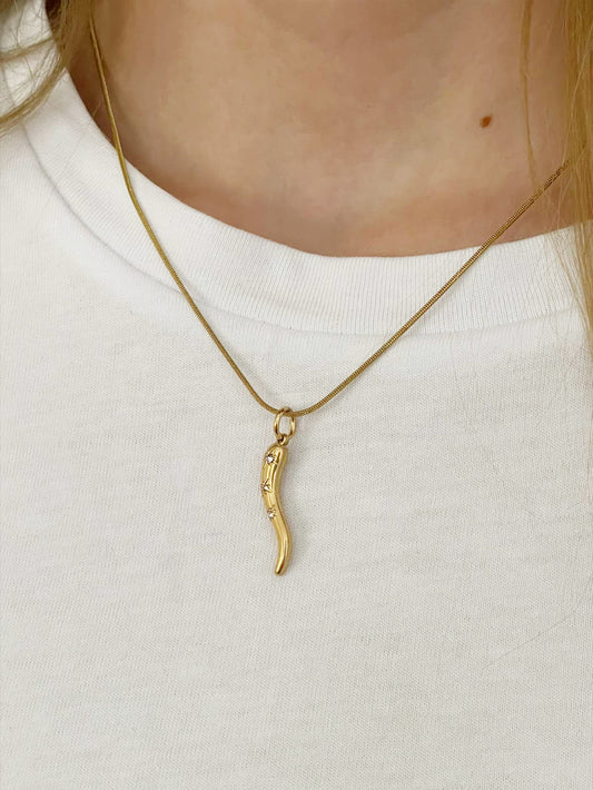 Yılan Zincir Zirkon Taşlı Biber Kolye