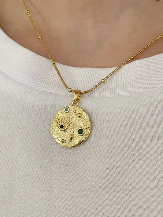 Taşlı Göz Madalyon Kolye