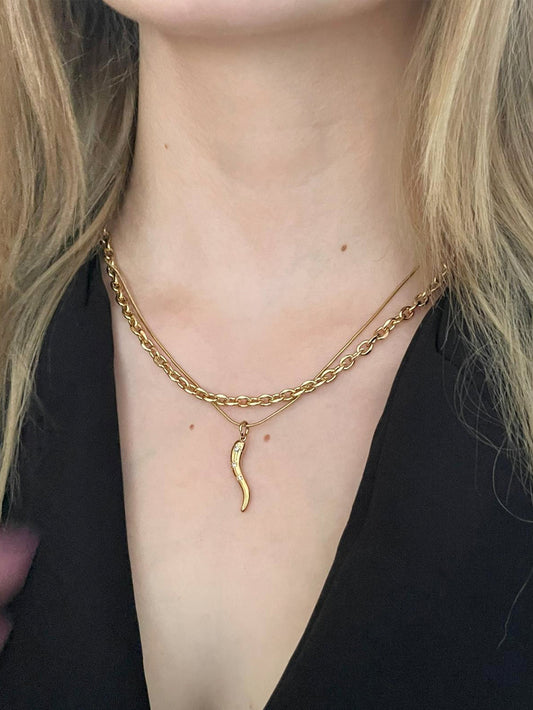 Zincirli Taşlı 2'li Biber Kolye