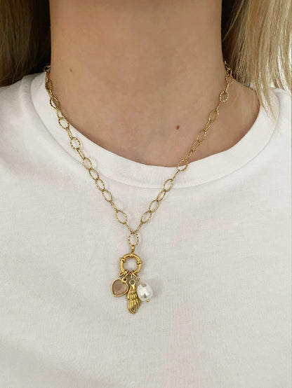 Doğal Taşlı İncili İstiridye Charm Kolye