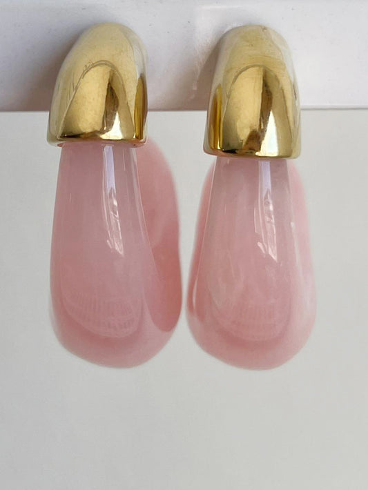 Pembe Mineli Cam Midye Küpe