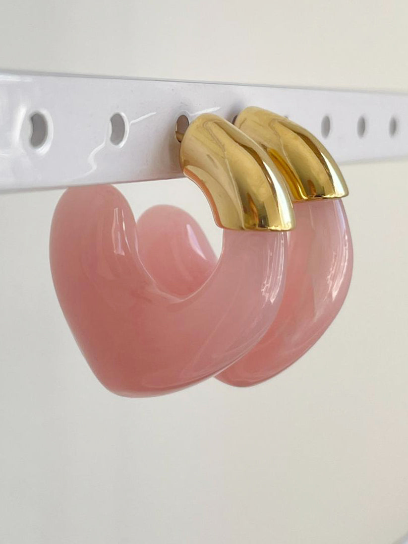 Pembe Mineli Cam Midye Küpe